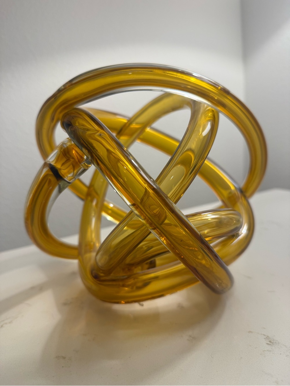 Amber Art Glass Knot Sculpture Modern Coffee Table Decor